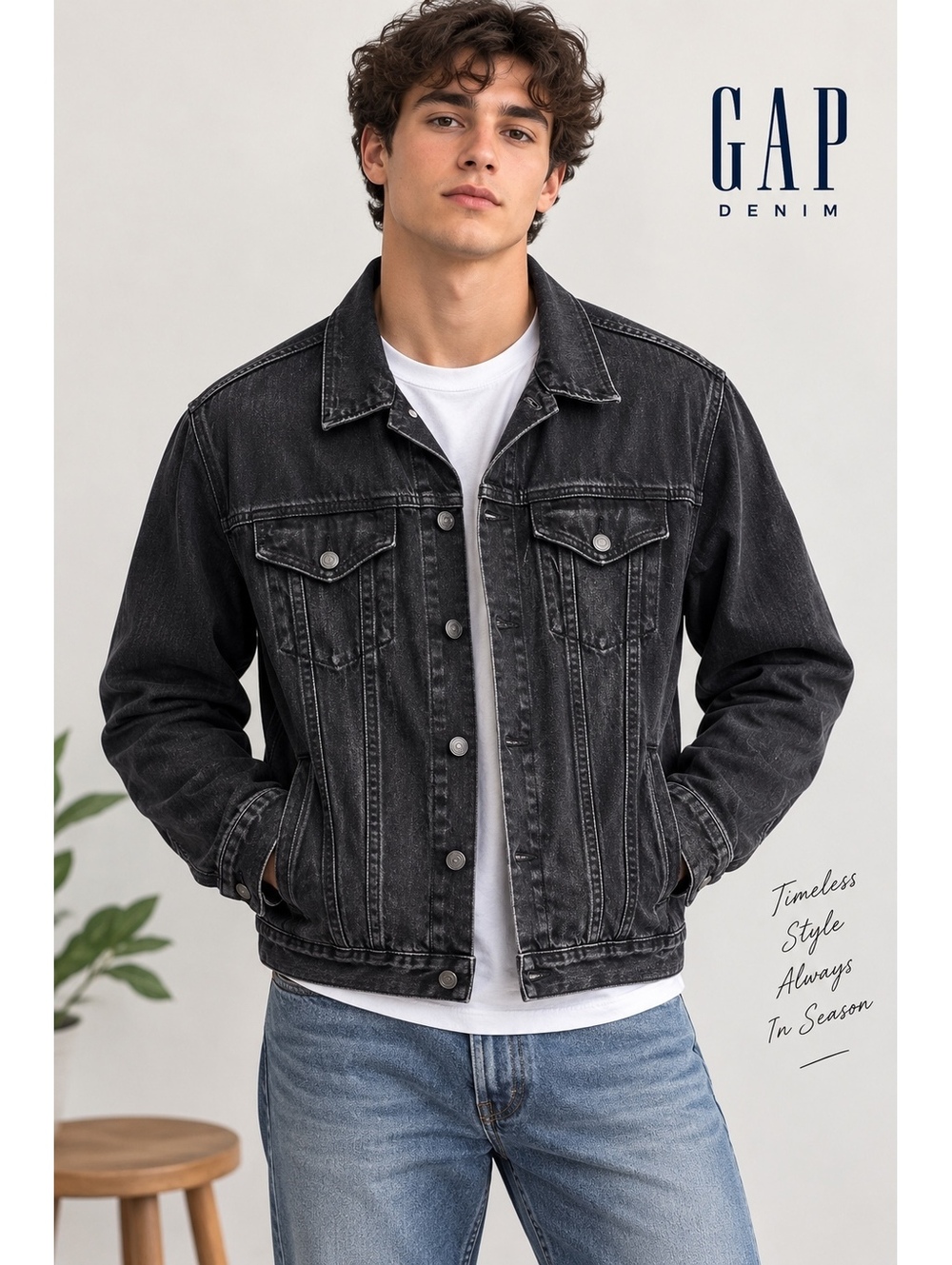 GAP Icon Denim Jacket Men’s Large Washed Black Trucker 100% Cotton